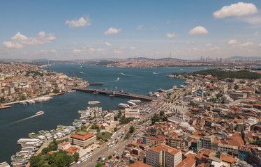 Aerial view of Istanbul. Galata Bridge in the center of composition