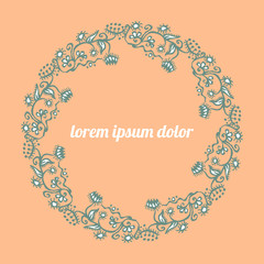 Wreath of hand drawn doodle floral elements.