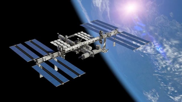 3d space station on the background of the planet Earth