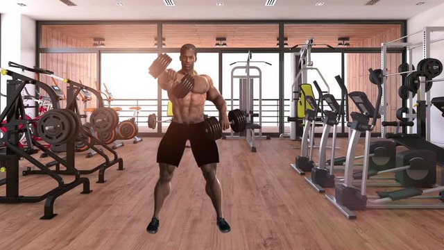 African man exercising in gym ,loop,animation
