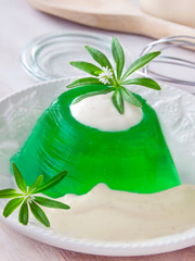 Waldmeister  -  Gelee mit Vanillesauce