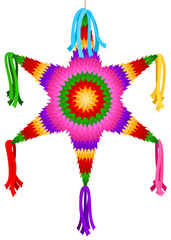 Vector illustration of a brightly-colored, star-shaped piñata.