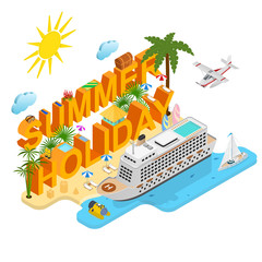 Fototapeta premium Cruise Ships Travel and Tourism Concept 3d Isometric View. Vector