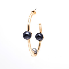 Gold and Black Pearl Hoop Earrings