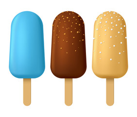 Realistic Detailed 3d Popsicle Ice Creams Set. Vector