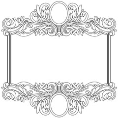 Vintage border frame engraving with retro ornament pattern in antique baroque style decorative design. Vector