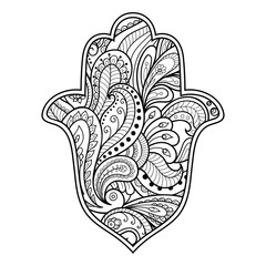 Hamsa hand drawn symbol from flower. Decorative pattern in oriental style for interior decoration and henna drawings. The ancient sign of "Hand of Fatima".