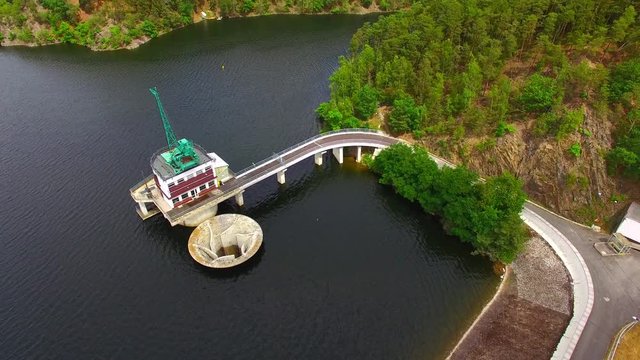 The Hracholusky dam with water power plant. The water reservoir on the river Mze. Source of renewable energy and popular recreational area in Western Bohemia. Czech Republic, Europe.