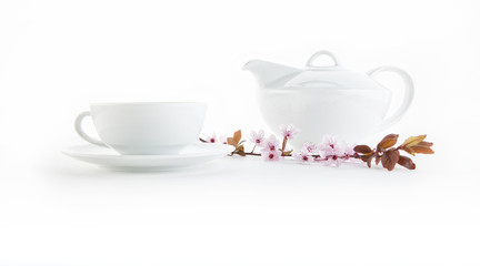 White tea setwith almond blossom