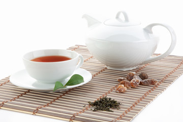 White tea set and sugar