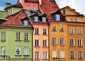 Colorful facades of traditional houses, Warsaw old town