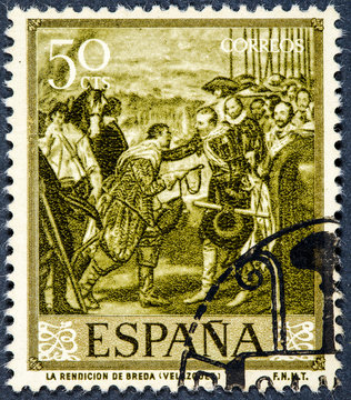 stamp printed by Spain shows picture The Surrender of Breda  by Velazquez