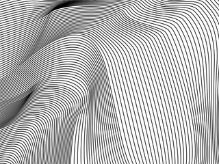 Wavy background of lines. Monochrome dynamic surface with effect of optical illusion. Vector.