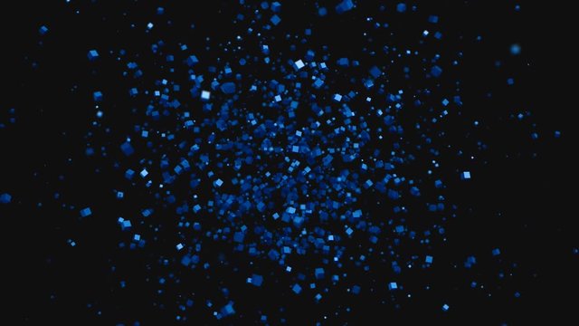 Abstract 3d rendering of flying particles. Computer generated animation. Modern background with cubes. Motion design for poster, cover, branding, banner, placard. 4k UHD