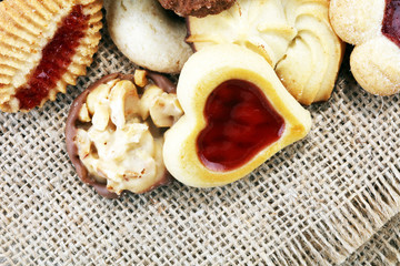Mixed Christmas cookies. Colorful mix of Christmas-themed decorated cookies