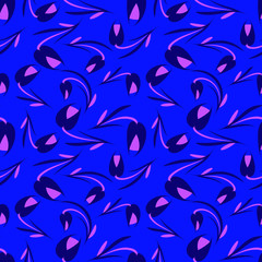 Vector of cloudy flowers and purple tulips on a blue background.