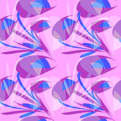Vector crystal flowers and lilac tulips on a pink background.