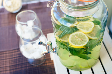 Homemade natural lemonade with leaves of mint in it