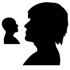 Silhouettes of a man's heads. Side shot. Black And white.