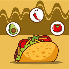 delicious taco avocado tomato and chili pepper vector illustration