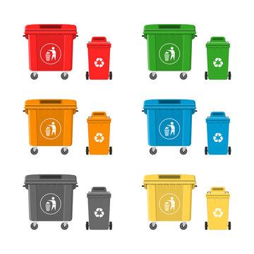 Vector illustration. Set of colorful garbage cans.
