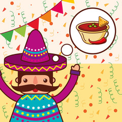 character thinking a sauce chili pepper mexican food vector illustration