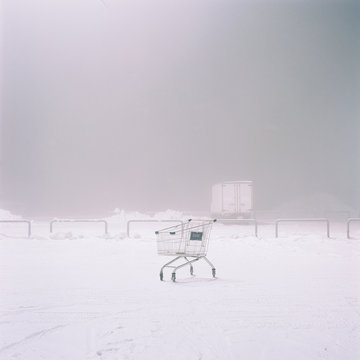 Trolley on snowy parking