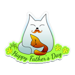 Vector illustration for the father's holiday. Cat dad with a kitten resting in the meadow.