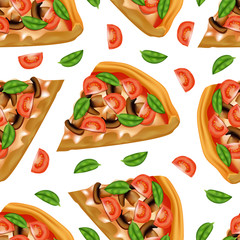 Realistic Detailed 3d Pizza Seamless Pattern Background. Vector