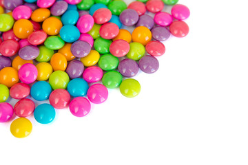 colorful chocolate coated candy isolated on white background. with copy space