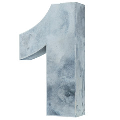 Concrete Numbers isolated on white background (Number 1). 3D render Illustration