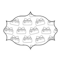 arabic frame with birthday cake design over white background, vector illustration