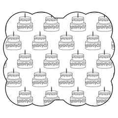 decorative frame with cakes with candles pattern over white background, vector illustration
