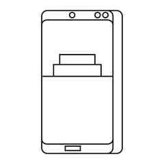 Smartphone with battery level on screen over white background, vector illustration