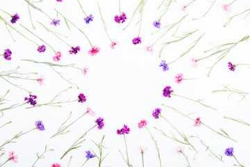 Floral round frame made of cornflowers
