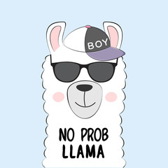 Cute lama in a cap and inscription no prob llama