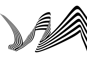 Abstract black and white stripes smoothly bent ribbon geometrical shape