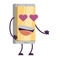 Cartoon smartphone in love over white background, vector illustration