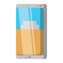 Smartphone with battery level on screen over white background, colorful design. vector illustration