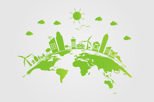 Ecology.Green cities help the world with eco-friendly concept ideas.vector illustration