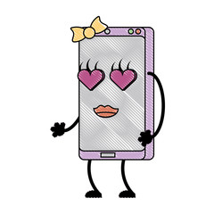 cartoon girly smartphone over white background, colorful design. vector illustration