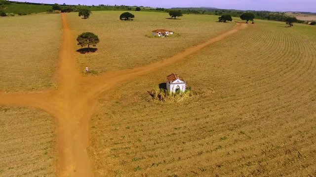 Small rural church in field