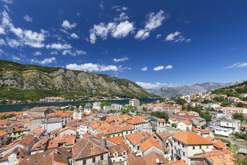 Naklejka na ściany i meble Wide angle view of Kotor, Montenegro from above.