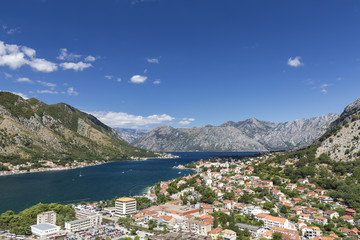Fototapeta na wymiar Mountains above the beautiful Bay of Kotor in Montenegro.