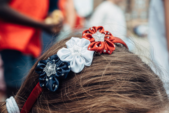 USA colors headband on a girl's head at a parade