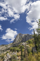 Fototapeta premium View of Pestin Grad from below in Summer.