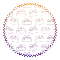 seal stamp with cakes with candles pattern over white background, vector illustration