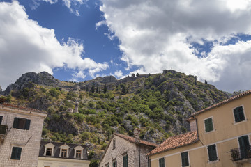 Buildings and Mountain above Kotor, Montenegro.
