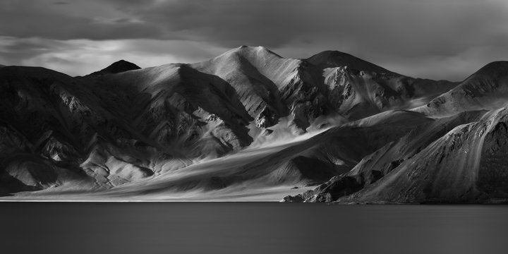 B&W infrared Shot of Snow Himalayan  Mountains At Night