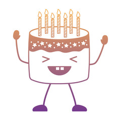 Kawaii birthday cake icon over white background, colorful design. vector illustration